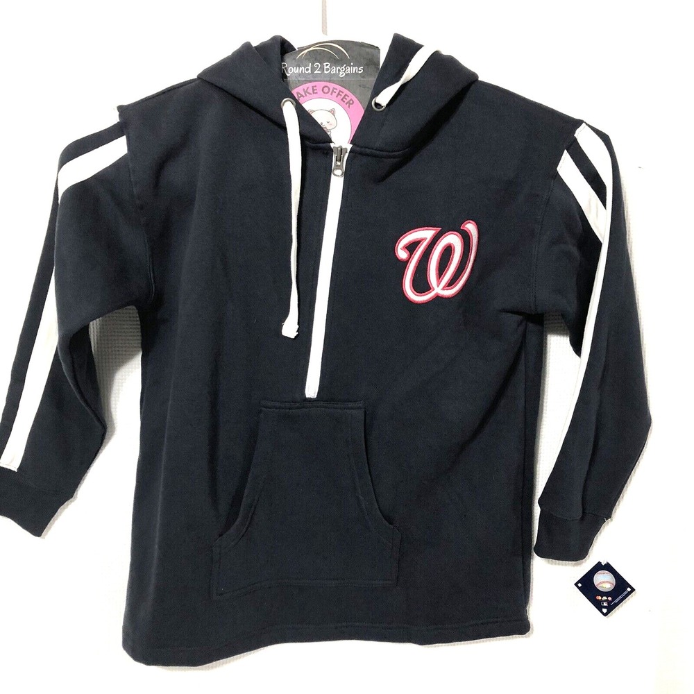 Washington Nationals Black Half-Zip Hoodie with White Accents